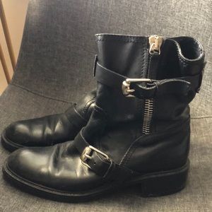 Gucci leather mid calf moto boots